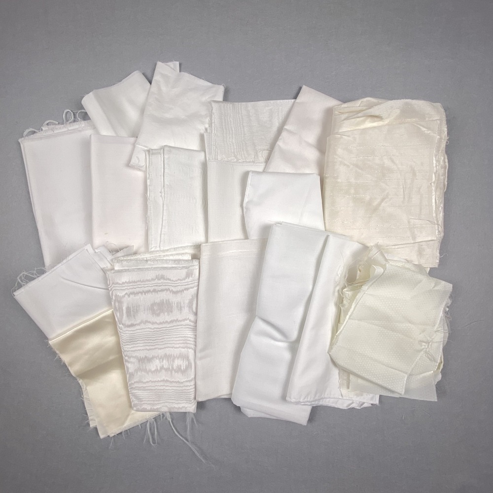 White Cream Fabric Remnants Lot Mixed Textures Satin Moire Craft Sewing Scraps